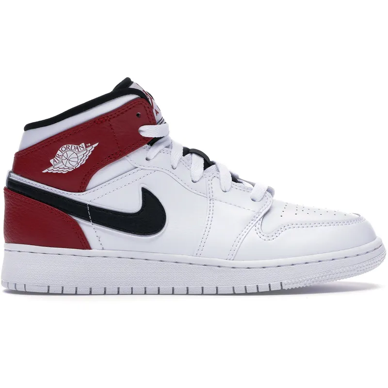 Jordan 1 Mid White Black Gym Red (GS) (554725-116)