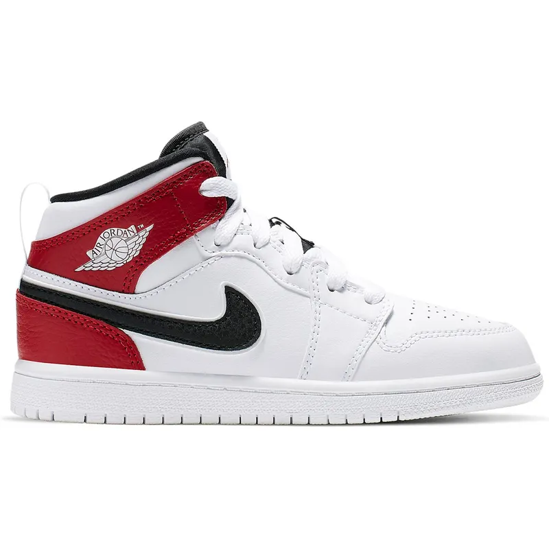 Jordan 1 Mid White Black Gym Red (PS) (640734-116)