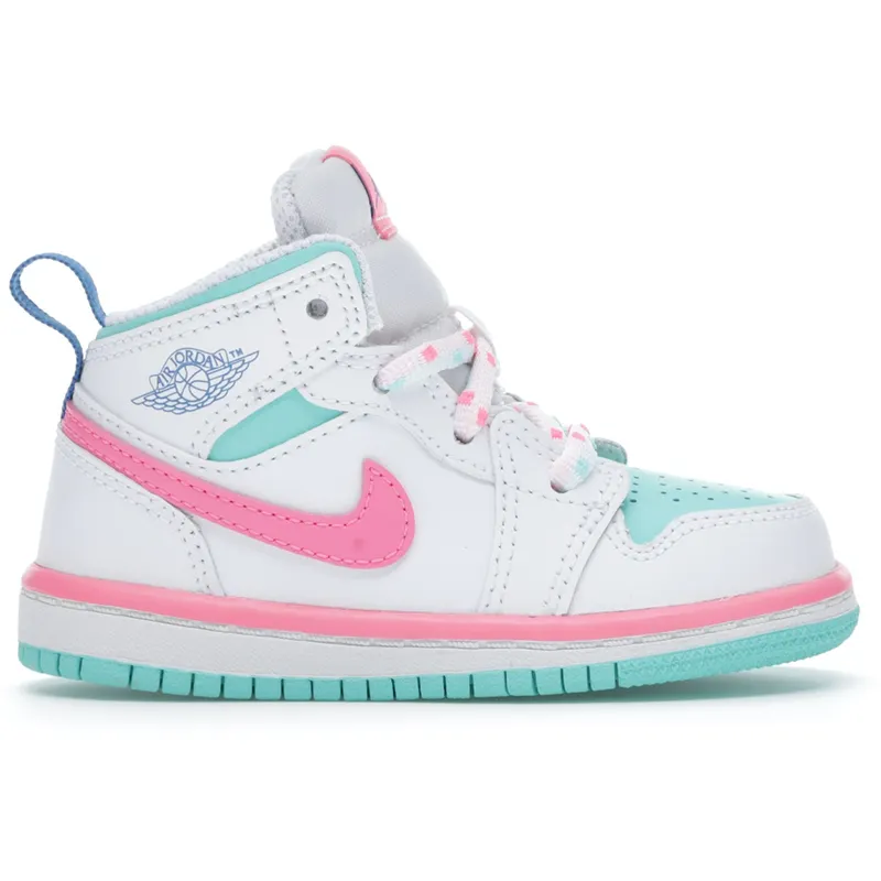 Jordan 1 Mid White Pink Green Soar (TD) (644507-102)