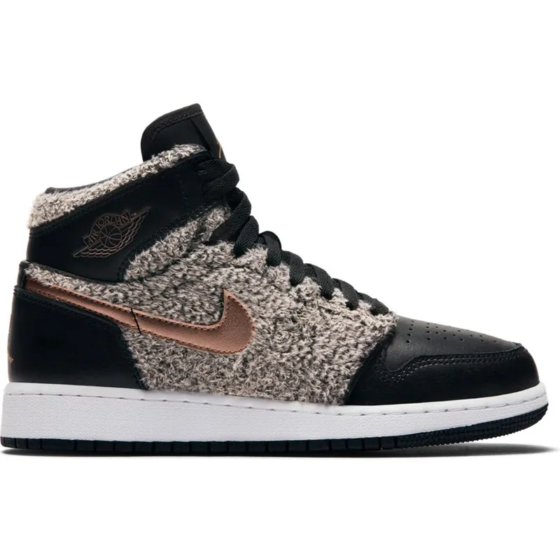 Jordan 1 Retro High Fleece Black Metallic Red Bronze (GS) (332148-022)