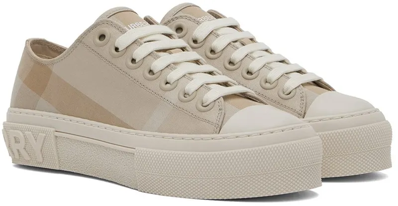 Burberry Beige Cotton Check Low-TopSneakers (8053990)
