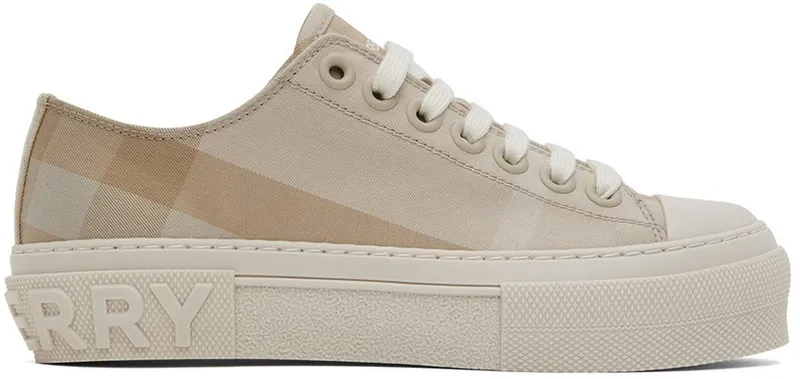 Burberry Beige Cotton Check Low-TopSneakers (8053990)