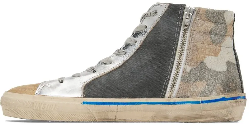 Golden Goose Gray & Tan Slide High Top Sneakers (GMF00116.F002461.8149)