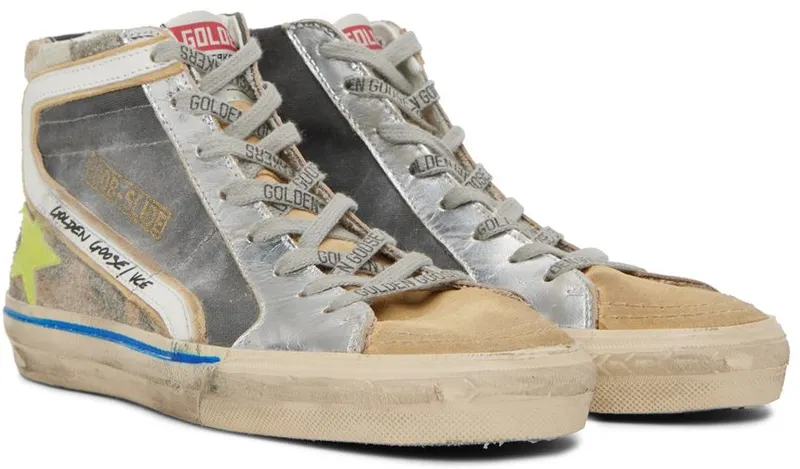 Golden Goose Gray & Tan Slide High Top Sneakers (GMF00116.F002461.8149)