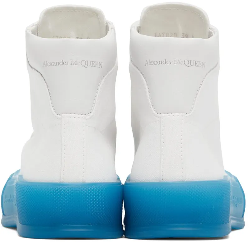 Alexander McQueen White & Blue Deck Plimsoll High-Top Sneakers (667820W4MVW)