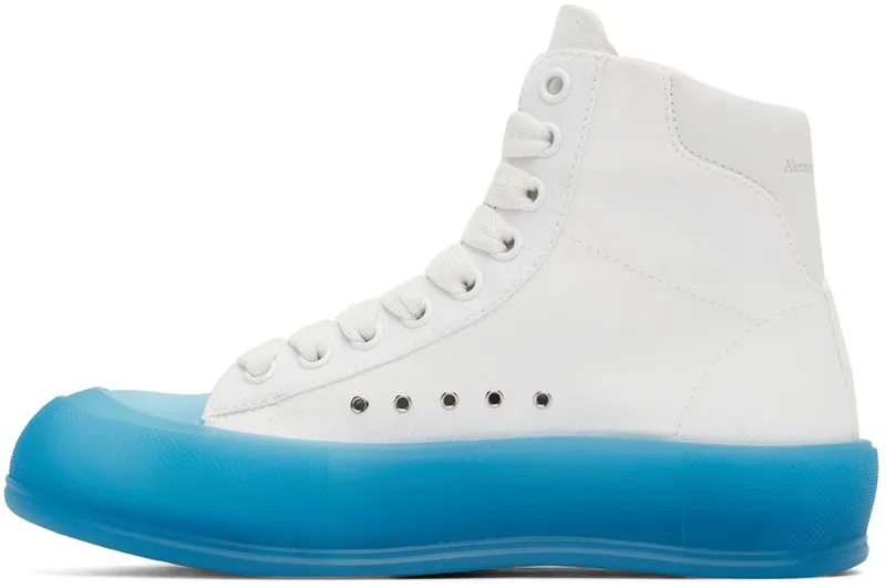 Alexander McQueen White & Blue Deck Plimsoll High-Top Sneakers (667820W4MVW)