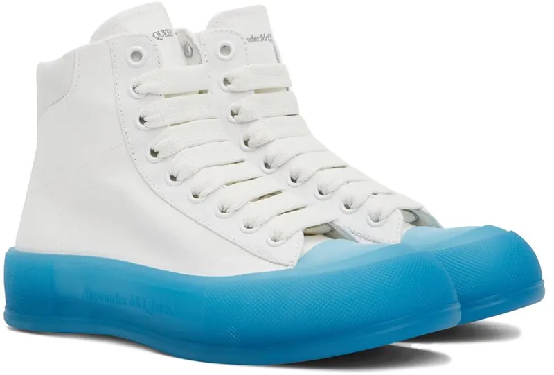 Alexander McQueen White & Blue Deck Plimsoll High-Top Sneakers (667820W4MVW)