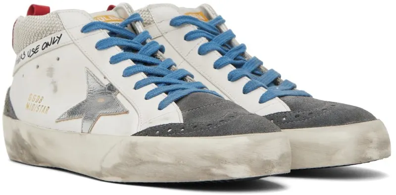 Golden Goose White & Gray Mid Star Double Quarter Sneakers (GMF00123.F002440.10870)