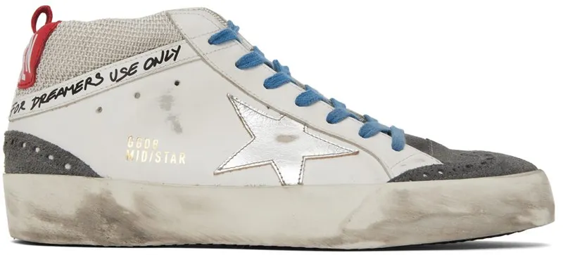 Golden Goose White & Gray Mid Star Double Quarter Sneakers (GMF00123.F002440.10870)