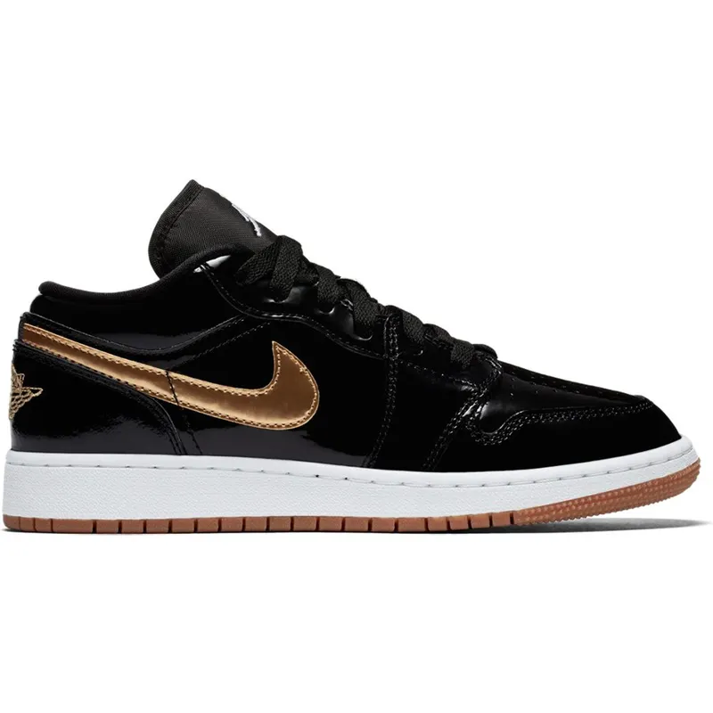 Jordan 1 Retro Low Black Gold Patent (GS) (554723-032)