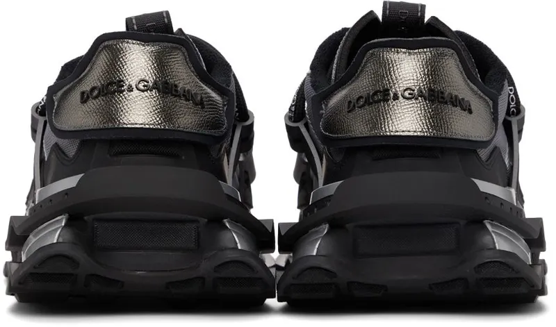Dolce & Gabbana Black & Silver Mixed-Materials Space Sneakers (CS1963 AQ393)