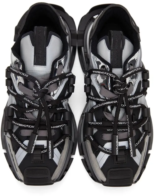 Dolce & Gabbana Black & Silver Mixed-Materials Space Sneakers (CS1963 AQ393)