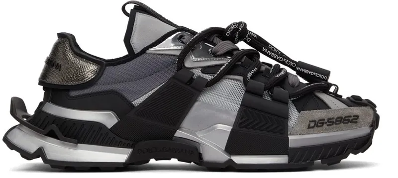 Dolce & Gabbana Black & Silver Mixed-Materials Space Sneakers (CS1963 AQ393)