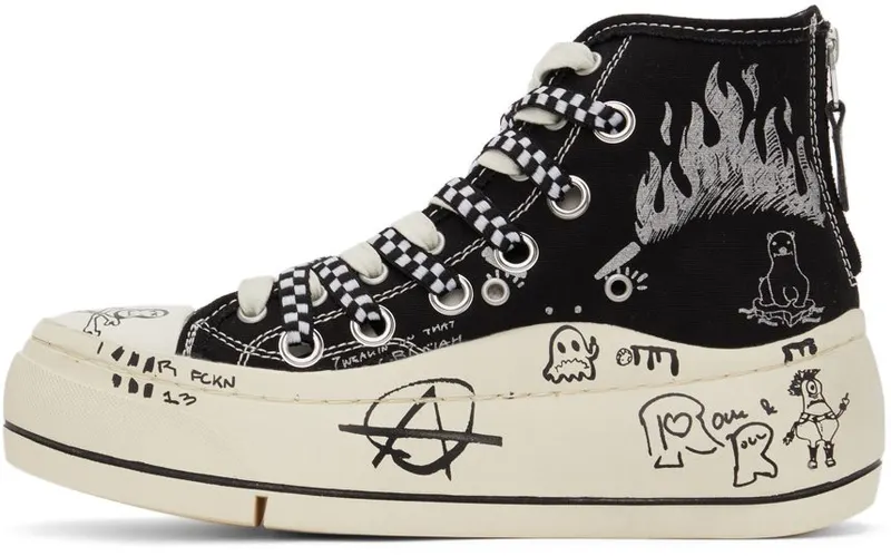 R13 Black Double Grommet Kurt High-Top Sneakers (R13S5030M-S048C)