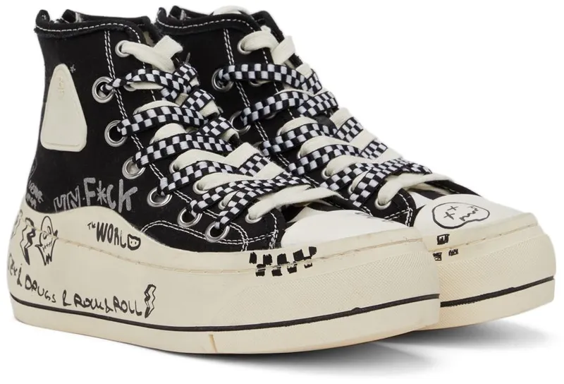 R13 Black Double Grommet Kurt High-Top Sneakers (R13S5030M-S048C)