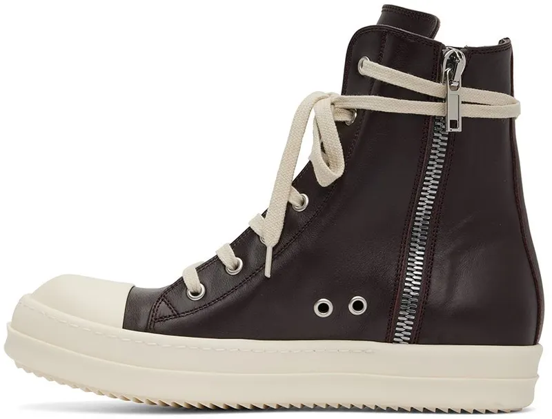 Rick Owens Burgundy Calfskin High Sneakers (RU01B1890 LPO)
