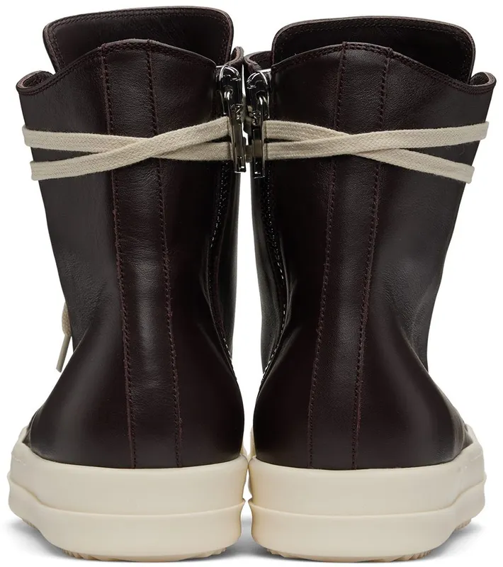 Rick Owens Burgundy Calfskin High Sneakers (RU01B1890 LPO)
