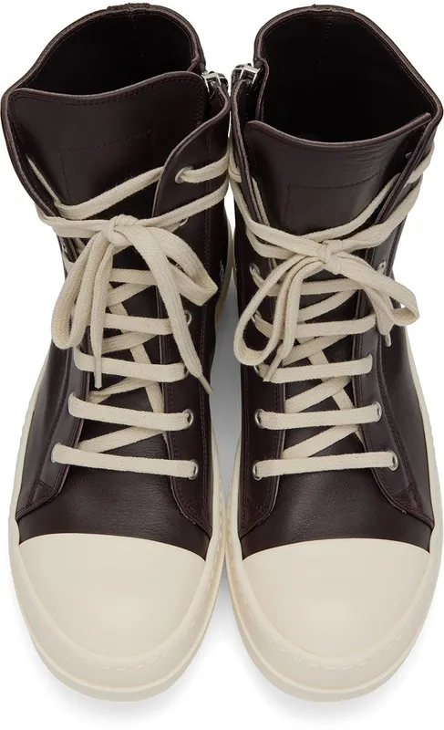 Rick Owens Burgundy Calfskin High Sneakers (RU01B1890 LPO)