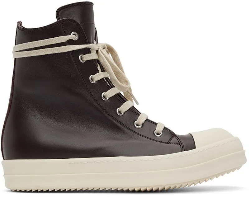 Rick Owens Burgundy Calfskin High Sneakers (RU01B1890 LPO)