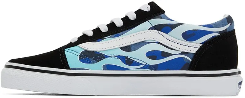 Vans Kids Blue & Black Camo Flame Old Skool Big Kids Sneakers (VN0A5EE6ABW1)