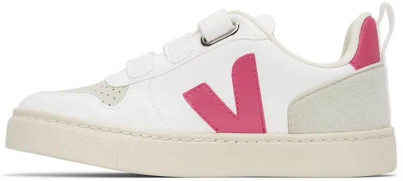 VEJA Kids White & Pink Vegan V-10 Velcro Sneakers (CV0702857)