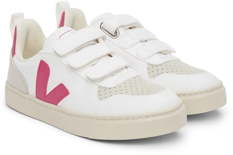 VEJA Kids White & Pink Vegan V-10 Velcro Sneakers (CV0702857)