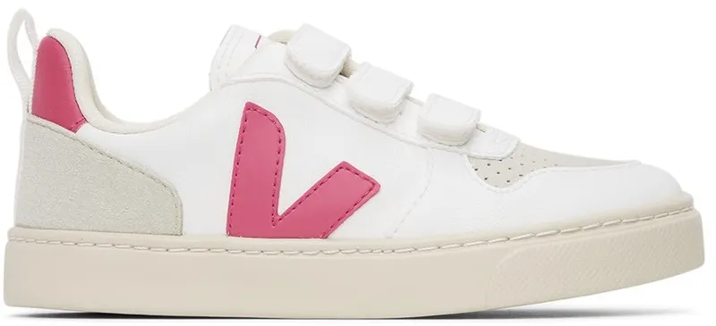 VEJA Kids White & Pink Vegan V-10 Velcro Sneakers (CV0702857)