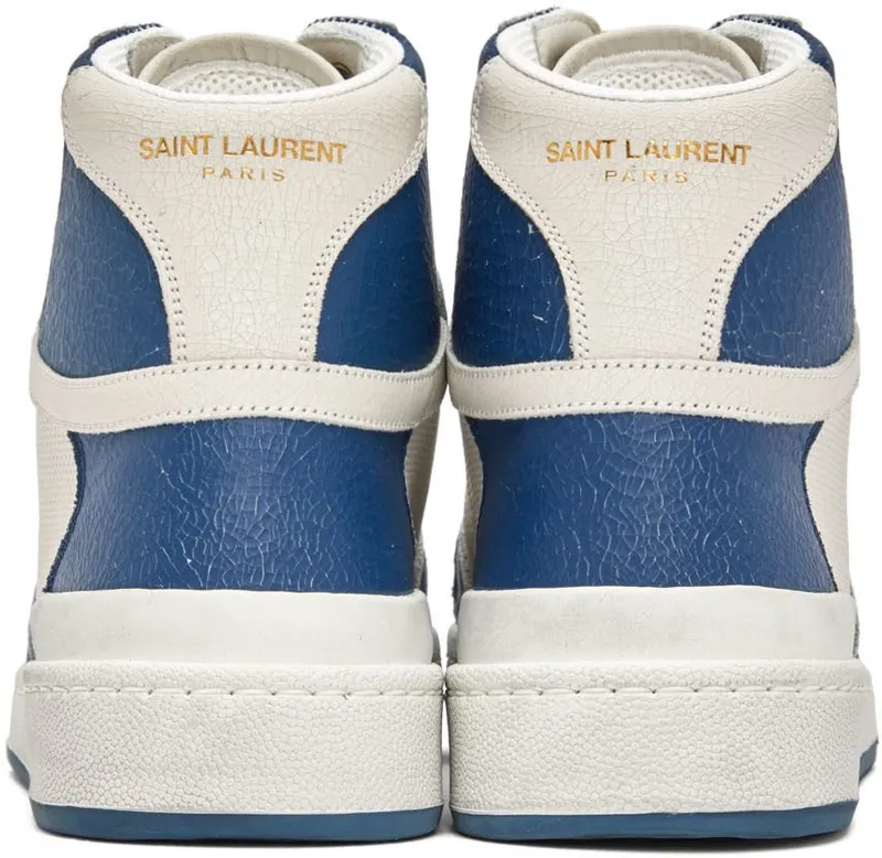 Saint Laurent Off-White & Blue SL24 High-Top Sneakers (610618AAAI5)