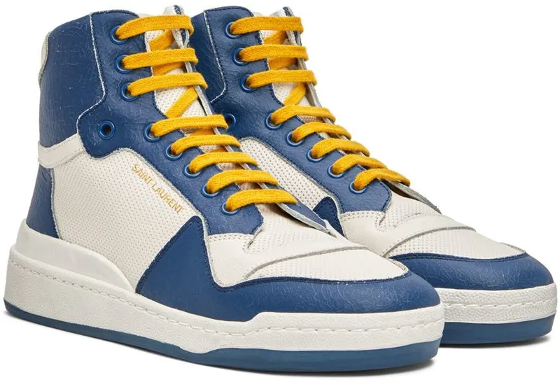 Saint Laurent Off-White & Blue SL24 High-Top Sneakers (610618AAAI5)