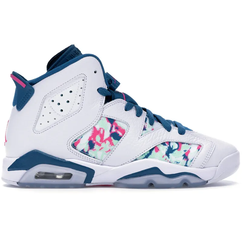 Jordan 6 Retro White Laser Fuchsia Green Abyss (GS) (543390-153)