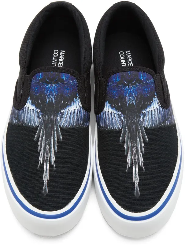Marcelo Burlon County of Milan Black & Blue Wings Slip-On Sneakers (CMIA079F21FAB0011045)
