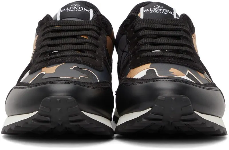 Valentino Garavani Black & Gold Camouflage Rockrunner Sneakers (WY0S0723GYE)