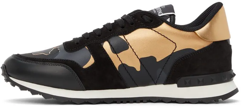 Valentino Garavani Black & Gold Camouflage Rockrunner Sneakers (WY0S0723GYE)