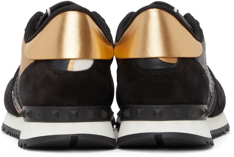 Valentino Garavani Black & Gold Camouflage Rockrunner Sneakers (WY0S0723GYE)