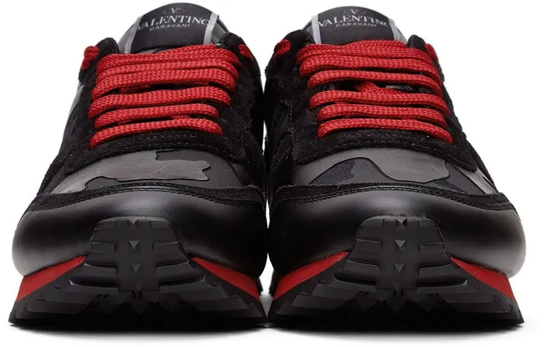 Valentino Garavani Black & Red Camo Rockrunner Sneakers (WY2S0723NSD)