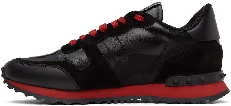 Valentino Garavani Black & Red Camo Rockrunner Sneakers (WY2S0723NSD)