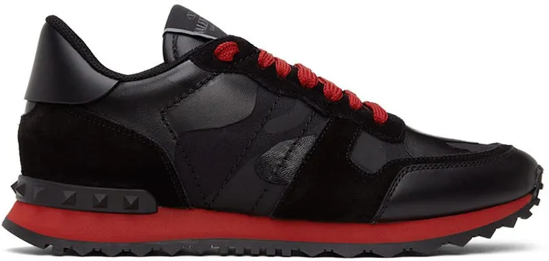 Valentino Garavani Black & Red Camo Rockrunner Sneakers (WY2S0723NSD)