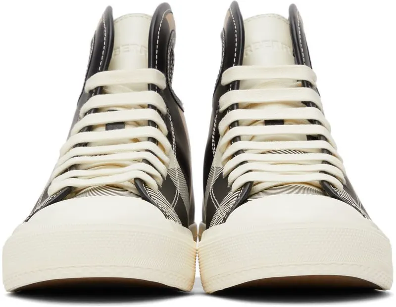 Burberry Black & White Check Porthole High-Top Sneakers (8042627)