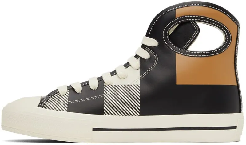 Burberry Black & White Check Porthole High-Top Sneakers (8042627)