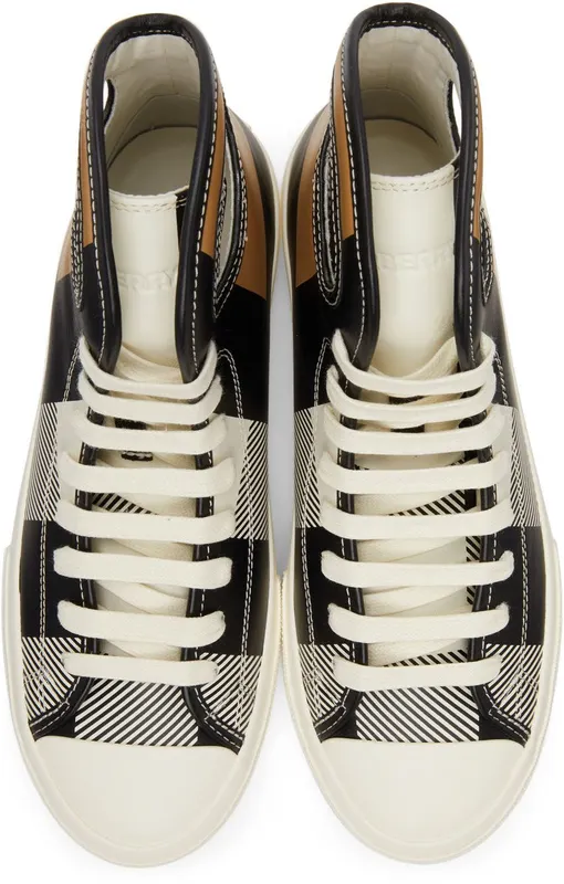 Burberry Black & White Check Porthole High-Top Sneakers (8042627)