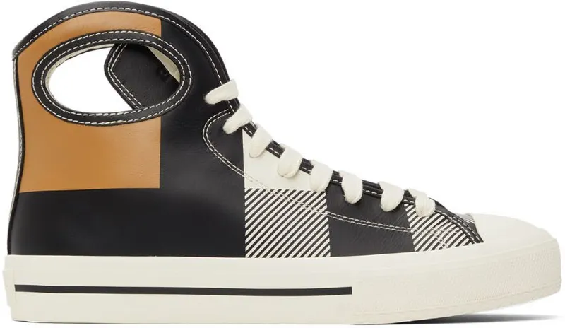 Burberry Black & White Check Porthole High-Top Sneakers (8042627)