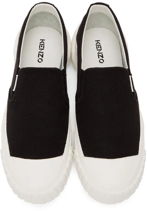 Kenzo Black & White Crest Slip-On Low Sneakers (FB65SN420F50)