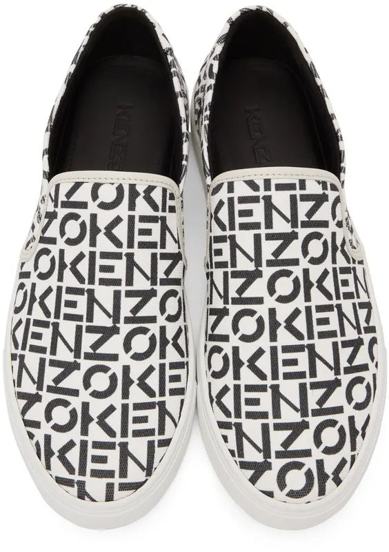 Kenzo Black & White Logo Slip-On Sneakers (FB65SN187F72)