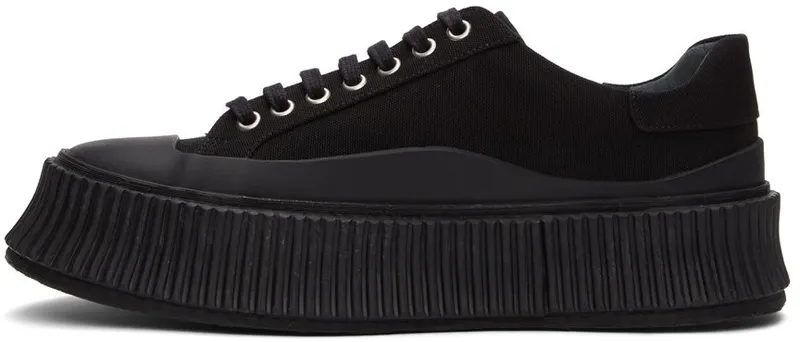 Jil Sander Black Canvas Platform Sneakers (JI32535B_15605)