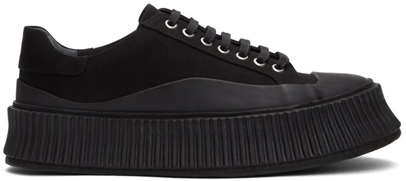 Jil Sander Black Canvas Platform Sneakers (JI32535B_15605)