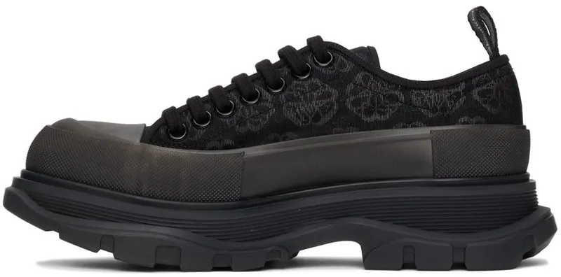 Alexander McQueen Black Floral Tread Slick Low Sneakers (662677W4Q32)