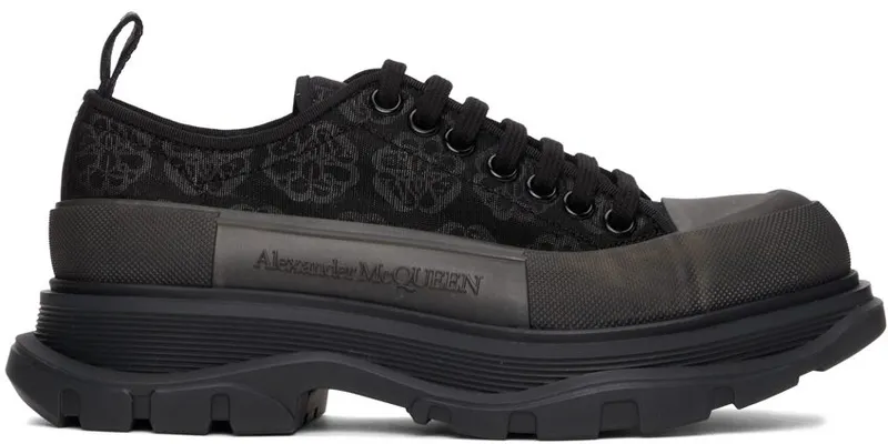 Alexander McQueen Black Floral Tread Slick Low Sneakers (662677W4Q32)
