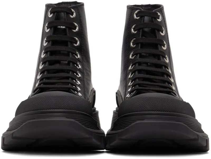 Alexander McQueen Black Leather Stud Tread Slick Sneakers (685701WHZ69)