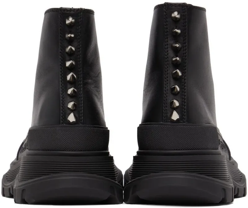 Alexander McQueen Black Leather Stud Tread Slick Sneakers (685701WHZ69)