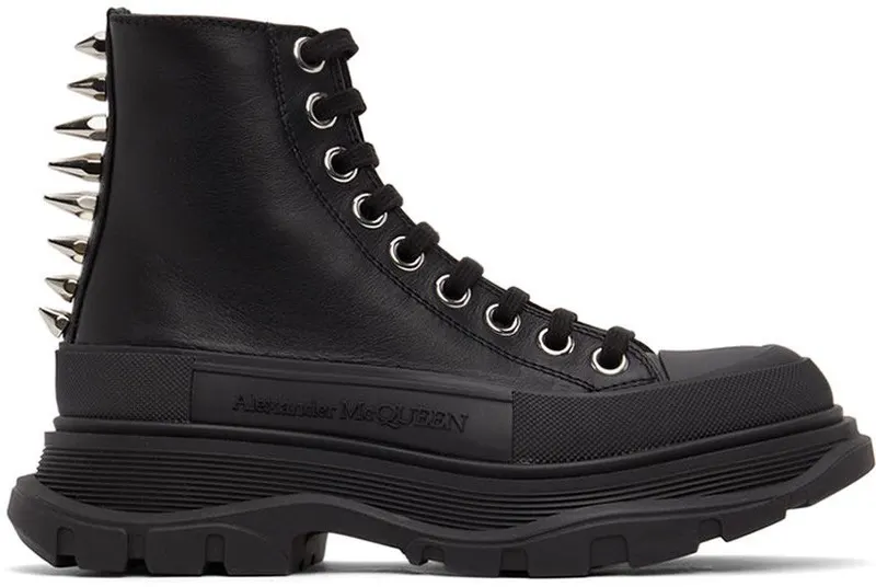 Alexander McQueen Black Leather Stud Tread Slick Sneakers (685701WHZ69)